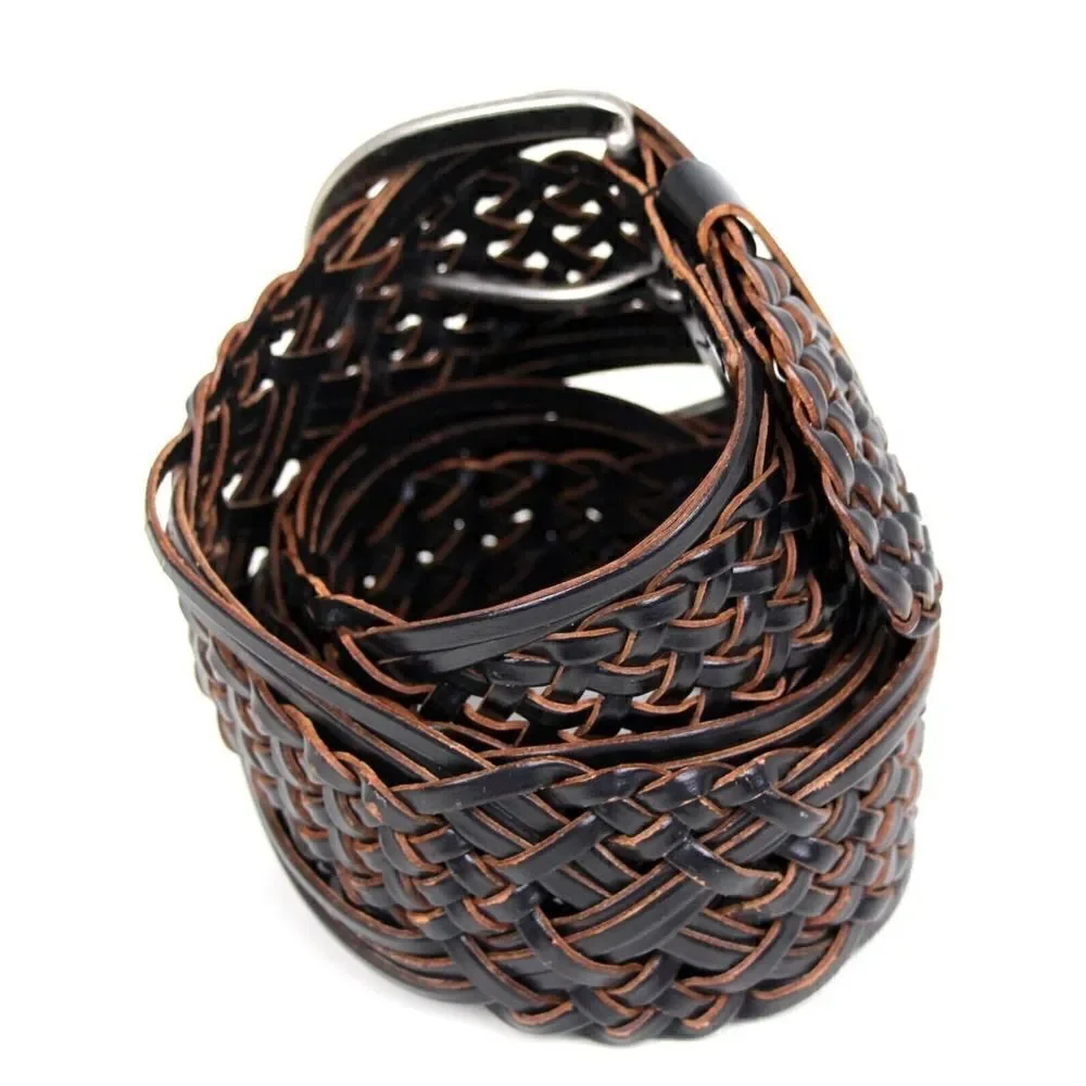 BRAIDED WOVEN BROWN BONDED LEATHER 2